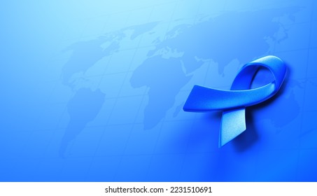 blue awareness ribbon on world map blue background for symbol of prostate cancer, diabetes awareness, men health, social and medical issue awareness for each world national awareness day, 3d rendering - Powered by Shutterstock