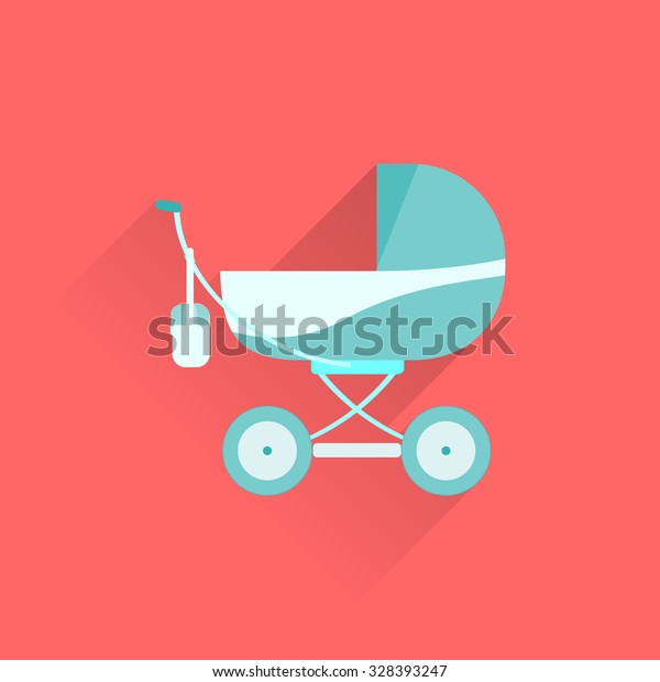 Blue baby carriage flat\
icon. Cradle flat icon. Available as an icon of children\'s section\
of the store.