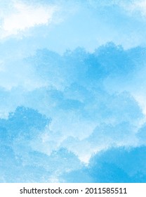 Blue Background With Clouds, Watermark, Sky In Watercolor Style