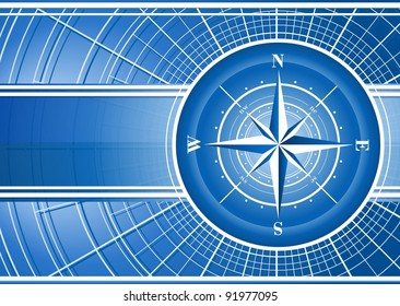 Blue Background With Compass Rose. Raster Version Of The Illustration.