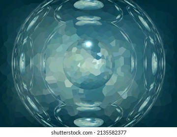 Blue Background With Glass Sphere And Multiple Reflections 