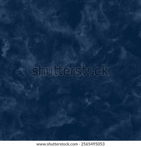 Blue background with light smoke texture. Watercolor digital illustration. Mottled blue background, with marble texture, with light curls of gray smoke.