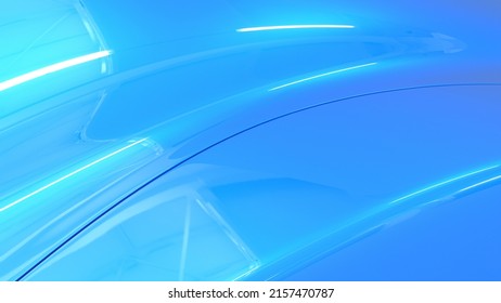 Blue Background, Metal Paintwork Texture. Car Paint. Reflections In The Polished Surface Of Blue Lacquer Paint. Detail Of Metal Hood. 3d Illustration