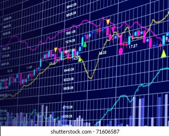 Blue background with stock chart 3D