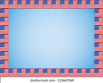 Blue Background With United States Flag Icons Border