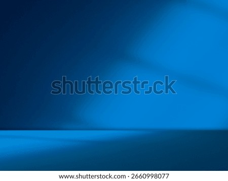 Blue background, wall summer backdrop, studio room loft table with natural shadow on wall floor, mockup pastel abstract interior modern empty for presentation travel product winter spring season