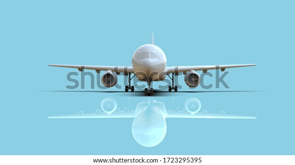 Blank Mockup Aircraft on a Blue\
Background, White Clear Fuselage Glossy Commercial Jet\
Airplane, Take Off, Airline Travel Passenger Plane, Aviation Wings\
and Landing Airplane 3d\
illustration\
\
\
