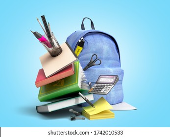 Blue backpack with school supplies 3d render on blue gradient - Powered by Shutterstock