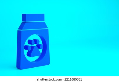 Blue Bag Of Food For Dog Icon Isolated On Blue Background. Dog Or Cat Paw Print. Food For Animals. Pet Food Package. Minimalism Concept. 3d Illustration 3D Render.