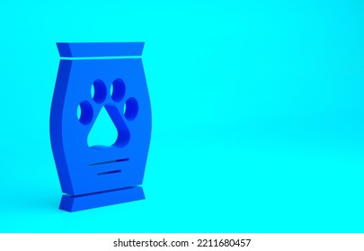 Blue Bag Of Food For Dog Icon Isolated On Blue Background. Dog Or Cat Paw Print. Food For Animals. Pet Food Package. Minimalism Concept. 3d Illustration 3D Render.