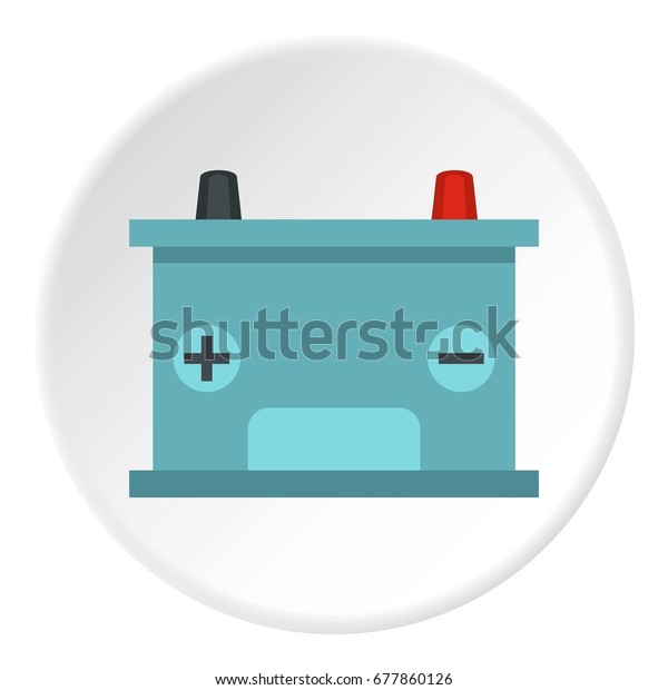 Blue battery car icon in flat circle\
isolated on white background  illustration for\
web