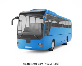 Blue Big Tour Bus Isolated On A White Background. 3D Rendering