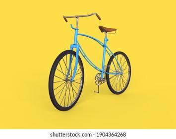 
Blue Bike Isolated On Yellow Background. 3D Illustration