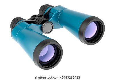 Blue Binoculars, 3D rendering isolated on white background