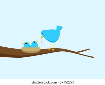 Blue Bird Feeding Hungry Chicks