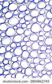 Blue biro pen scribble doodles round circles background