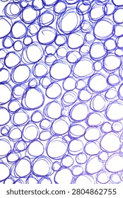Blue biro pen scribble doodles round circles background