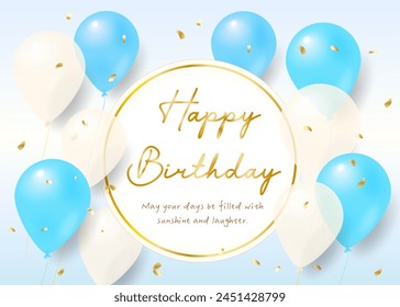 BLUE Birthday celebration Elegant golden balloon card banner template birthday card with balloons - Powered by Shutterstock