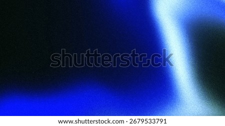 Blue and black gradient background with grainy noise texture, glowing abstract shape on dark backdrop with copy space