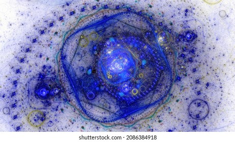 Blue And Black Quantum Fractal Concept On White, Computer Generated Abstract Background, 3D Render