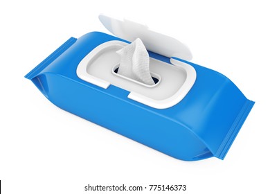 Blue Blank Packaging Paper Wet Wipes Pouch on a white background. 3d Rendering
