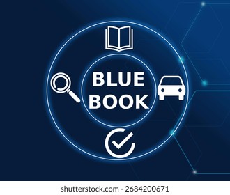 blue book concept.Blue Book is a reference manual listing values for items like vehicles or collectibles.