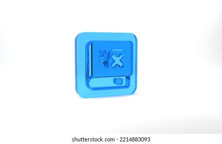 Blue Book With Word Mathematics Icon Isolated On Grey Background. Math Book. Education Concept About Back To School. Glass Square Button. 3d Illustration 3D Render.