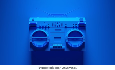 Blue Boombox Post-Punk Stereo with Blue Background 3d illustration render