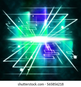 Blue Brightness Background Shows Piercing Light And Rectangles