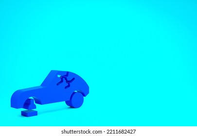 Blue Broken Car Icon Isolated On Blue Background. Car Crush. Minimalism Concept. 3d Illustration 3D Render.