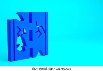 Blue Broken Road Icon Isolated On Blue Background. Minimalism Concept. 3d Illustration 3D Render.