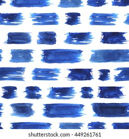 Blue Brushstrokes Seamless Pattern, Hand Drawn Abstract Watercolor