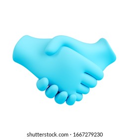 Blue business handshake emoji isolated on white background. Partnership and agreement symbol. Minimal design art. 3d illustration.