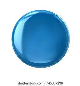 Blue button or badge 3d illustration on white background