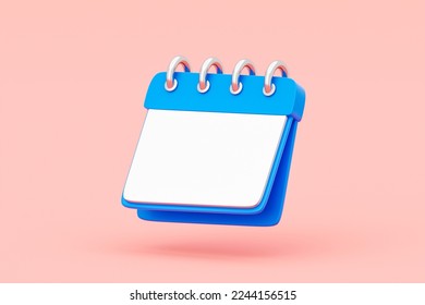 Blue calendar 3d icon date schedule isolated on pink background with empty time reminder plan appointment agenda concept or white paper organizer planner calender and blank timetable meeting page. - Powered by Shutterstock