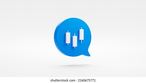 Blue Candlestick Graph 3d Icon Isolated On White Background With Market Finance Business Trade Exchange Stock Diagram Or Financial Investment Chart Symbol And Money Profit Economy Bubble Message Sign.