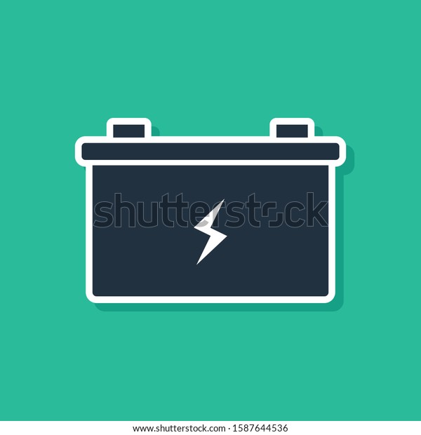Blue\
Car battery icon isolated on green background. Accumulator battery\
energy power and electricity accumulator battery. \
