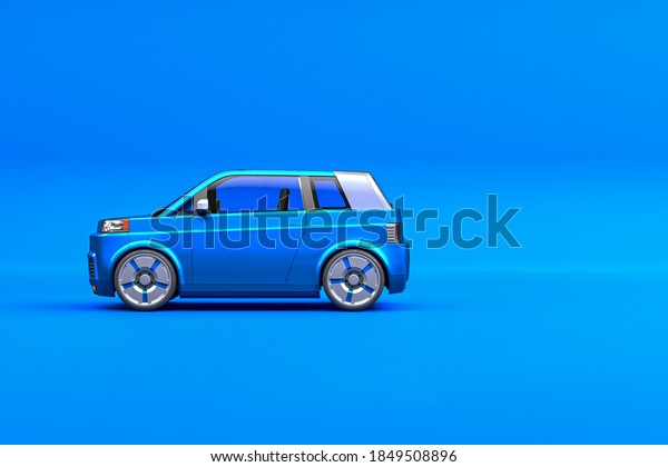  blue car. Generic\
Electric Car, Hybrid Vehicle, Futuristic City Car, Alternative Fuel\
Vehicle, Electric Vehicle Charging Station, In Blue Photography\
Studio. 3d Render.