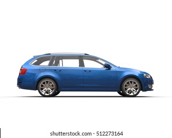 Blue Caravan Family Car - Side View - 3D Render