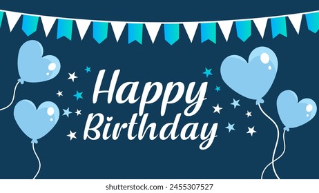 blue card for happy birthday with hearts balloons and stars, birthday card design - Powered by Shutterstock