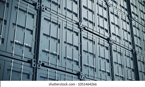 Blue cargo container wall. 3D rendering