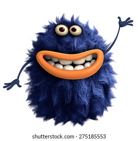 Blue Cartoon Hairy Monster 3d