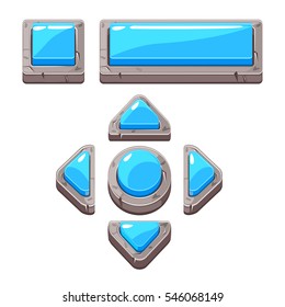 Blue Cartoon stone buttons for game or web design, gui elements set,  