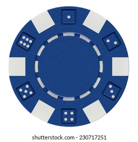 Blue Casino Poker Chip Front View Isolated On White