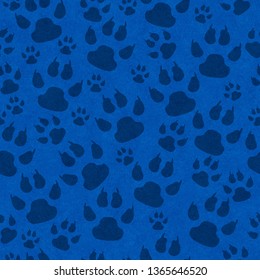 Blue Cat Paw Prints Seamless Pattern Background With Texture