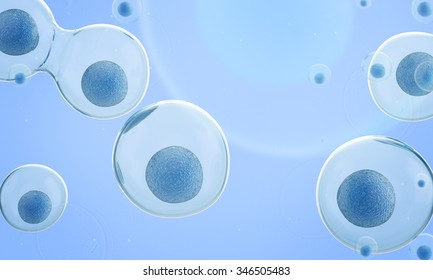 Blue Cells Under Microscope. Life And Biology, Medicine Scientific, Molecular Research Dna. Scientific Background