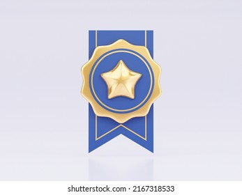 Blue certificate body with golden star for best quality assurance of guarantee ISO product service and winner champion award concept by 3d render illustration. - Powered by Shutterstock