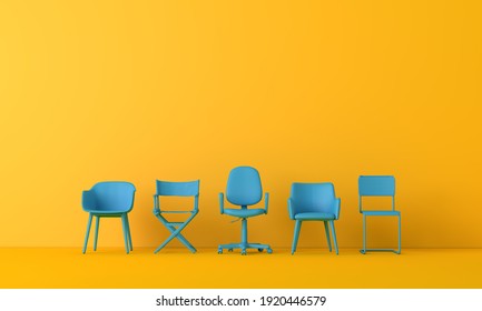Blue chairs standing out from the crowd. Business concept. 3D rendering
