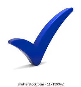 Blue Check Mark Isolated On White. Part Of A Series.