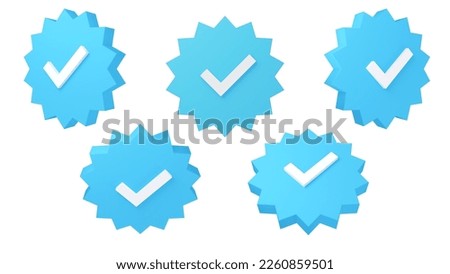 blue check mark pack, side angle view, isolated, social media verified, white background, 3D Rendering 